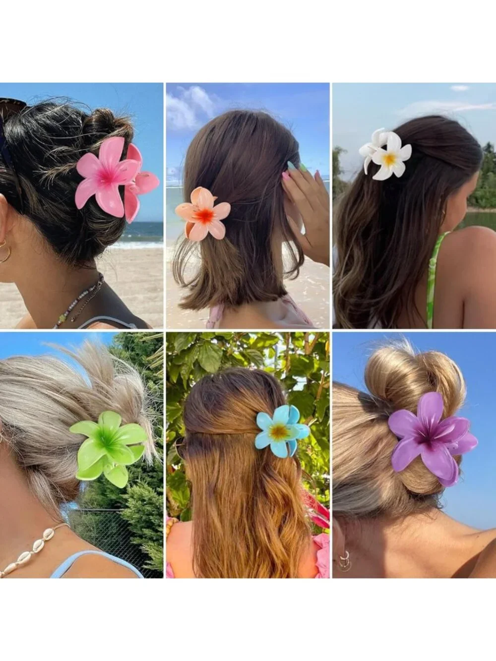 Tropical Flower Hair Clips - 6 Pcs Large Claw Clips for Thick & Thin Hair